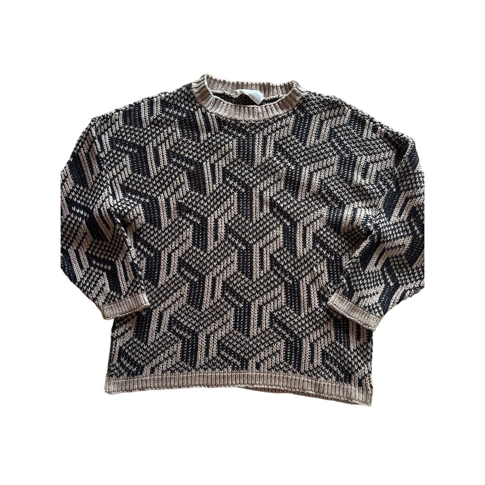 Vintage 80s 90s Knit Maven Womens S Geometric Cotton Blend Sweater USA